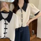 Puff-sleeve Collar Frog-button Blouse