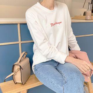Long-sleeve Letter-printed T-shirt Ivory - One Size