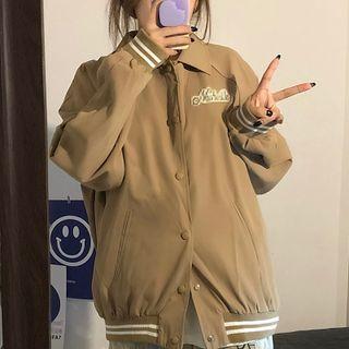 Lettering Baseball Jacket Khaki - One Size