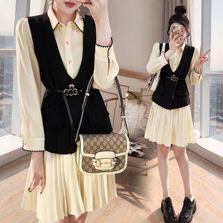 Set: Shirt Dress + V-neck Vest