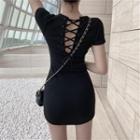 Short-sleeve Lace-up Back Mini Bodycon Dress