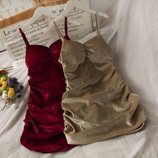 Sleeveless Ruched Velvet Mini Dress