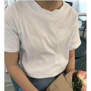 Scallop-collar Short-sleeve T-shirt/ Floral Print Camisole Top