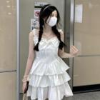 Ruffle Strap Bow A-line Layered Dress