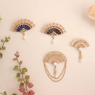 Faux Pearl Alloy Fan Brooch