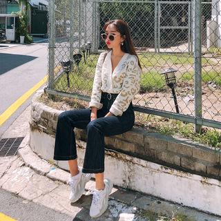 V-neck Leopard Knit Cardigan