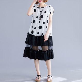 Dotted Panel Short-sleeve Medium Maxi Dress
