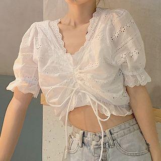 Eyelet Lace Short-sleeve Top White - One Size