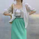 Lace Trim Camisole Top / Long-sleeve Plain Shirt / Slited Midi Skirt