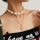 Alloy Padlock Pendant Shell Layered Choker Necklace 0679 - Gold - One Size
