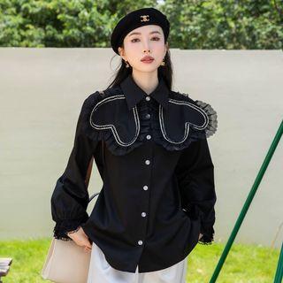 Frill Trim Heart Patch Shirt