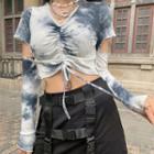 Tie-dyed Cut-out Long-sleeve Cropped Top
