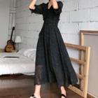 Short-sleeve Maxi A-line Dress Black - One Size