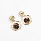Alloy Leopard Print Disc Dangle Earring 1 Pair - Brown Leopard Dish - Gold - One Size