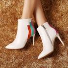 Color Block Genuine Leather High-heel Ankle Boots