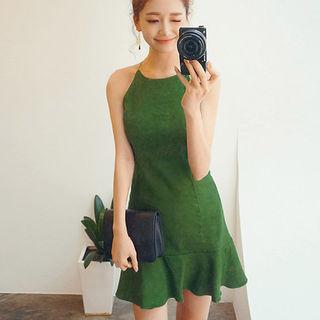 Halter Linen Blend A-line Dress