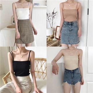 Plain Slim-fit Knit Sleeveless Top
