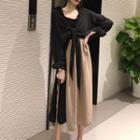 Set: Tie-front Shirt + Spaghetti-strap Two-tone Dress