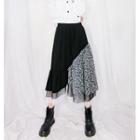 Leopard Print Panel Skirt Black - One Size