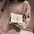 Furry-trim Wool Shoulder Bag