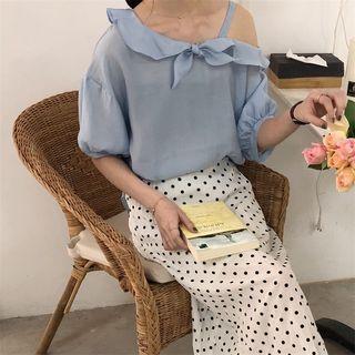 One-shoulder Short-sleeve Chiffon Blouse