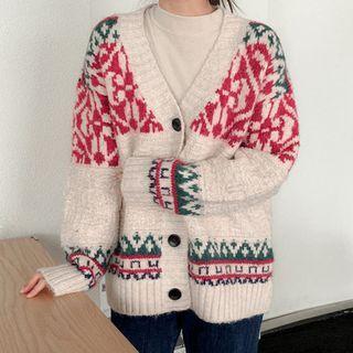 V-neck Nordic Pattern Cardigan