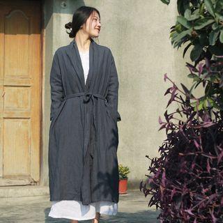 Tie-waist Long Light Jacket Dark Gray - One Size