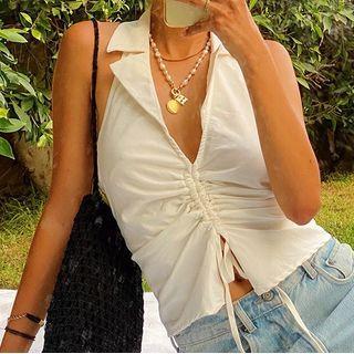 Collar Drawstring Tank Top