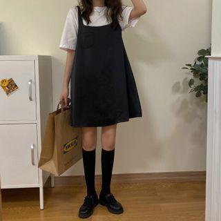 Short-sleeve Plain T-shirt / Spaghetti Strap Plain Mini Dress