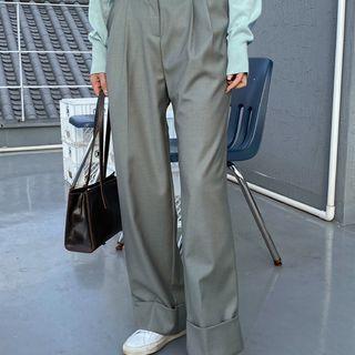 Roll-up Pleated Wide-leg Pants