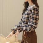 Puff-sleeve Napped Plaid Blouse