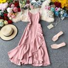 Ruffle-detail Spaghetti-strap Chiffon Dress
