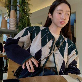 Argyle Cardigan Green & Blue & White - One Size