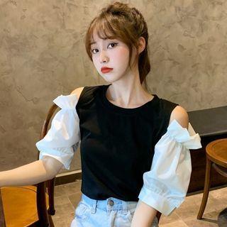 Cold-shoulder Paneled Blouse / A-line Dress