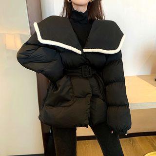 Big-collar Padded Coat With Belt