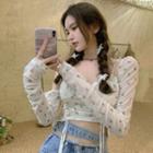 Print Drawstring Cropped Blouse