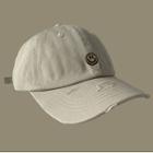 Smiley Embroidered Distressed Baseball Cap