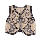 Floral Embroidered Button-up Vest