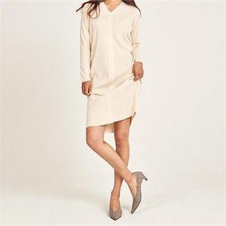 V-neck Knit Midi Dress With Sash