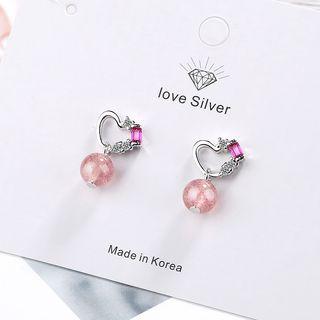 Rhinestone Cutout Heart Earrings 1 Pair - Silver & Pink - One Size