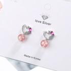 Rhinestone Cutout Heart Earrings 1 Pair - Silver & Pink - One Size