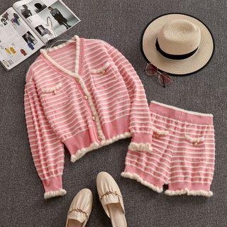 Set: Patterned Cardigan + Knit Skirt Pink - One Size