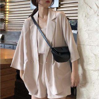 Elbow-sleeve Plain Blazer / Plain Camisole + Plain Shorts
