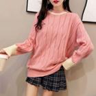Long-sleeve Color Block Cable Knit Sweater