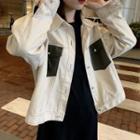 Color Block Buttoned Denim Jacket Off-white - One Size