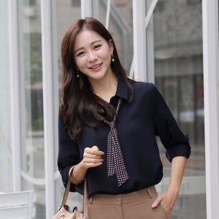 Tab-sleeve Blouse With Patterned Tie