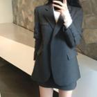 Plain Single-breasted Blazer / High-waist Mini A-line Skirt