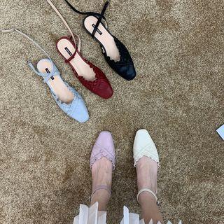 Ruffle Trim Ankle Strap Flat Sandals