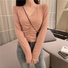 Long-sleeve Plain Drawstring Tee