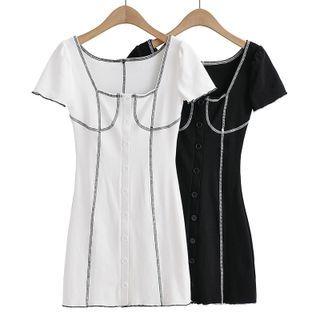 Short-sleeve Contrast Stitching Mini T-shirt Dress